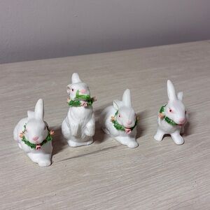 Silvestri Easter Bunny Figurine Set Spring Floral Wreath Rabbits Decor Lot 4